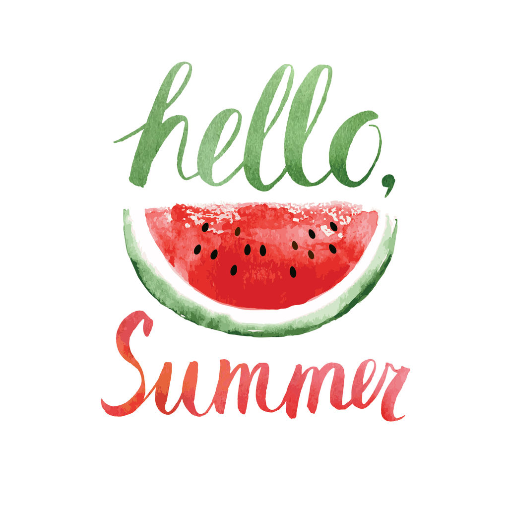 Hello summer,watercolor lettering with watermelon